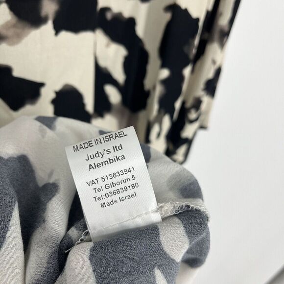 Alembika Dress Size 2 6-8 Black White Tribal Print 3/4 Sleeve V Neck Midi Shift - Picture 11 of 11